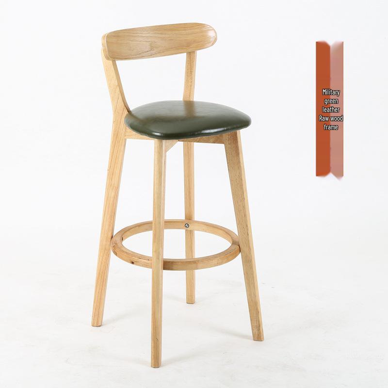 Nordic Solid Wood Bar Stool with Backrest - Modern Minimalist High Chair for Home or Milk Tea Shop