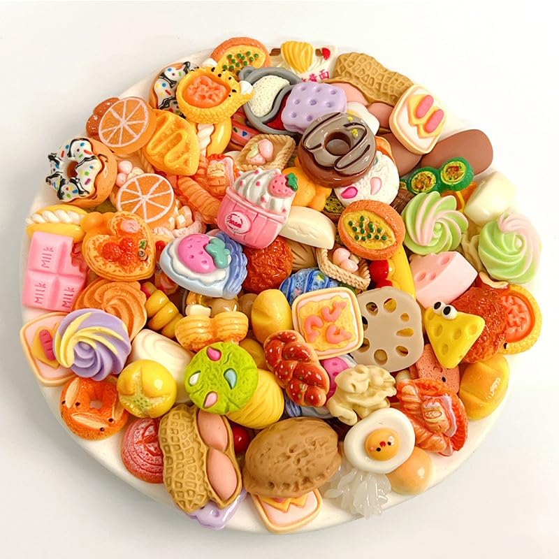 Set of 100 Food Decorative Random for Handmade Decorative Cute Parts, Style, Mixed, Resin, Crafts, Decorations, Materials,