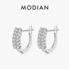 MODIAN 925 Silver Fashion Double Row Round CZ Hoop Earrings Classic French Style Buckle Earrings For Women Jewelry