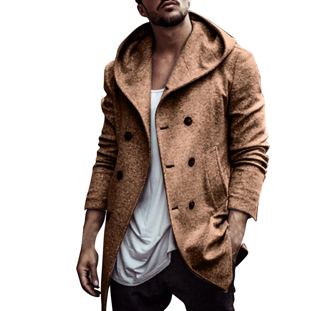 Men's New Winter Style Fashion  Hat And Wool Overcoat Comfortable Warm Coat