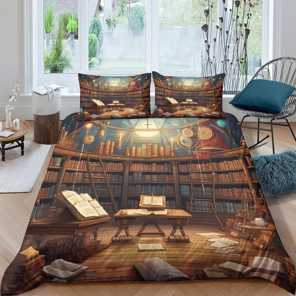 Library Duvet Cover Sets For Teens Queen King Twin Size Lightweight Down Room Decor 2 Pillowcases And 1 Duvet Cover No Comforter