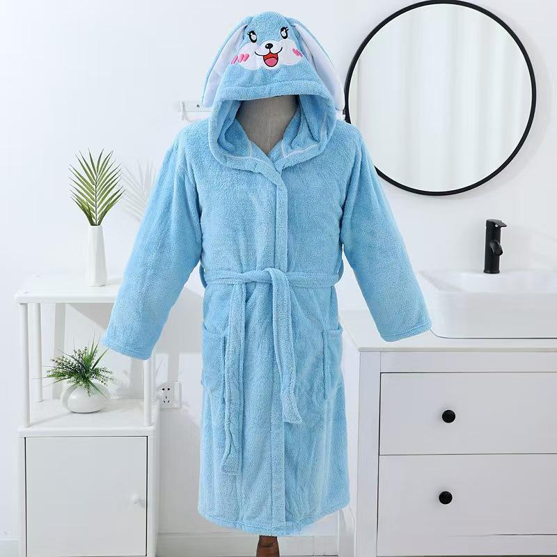 Cartoon Hooded Coral Fleece Bathrobe for Boys & Girls