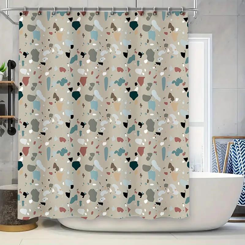 

Colorful Geometric Bath Curtain Modern Shower Curtain With Waterproof Fabric In Blue Red Green Beige For Bathroom Decor W60H190(CM)-1 Pcs