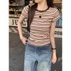 2026 Summer New Style Contrast Color Striped Short Sleeve T-Shirt for Women, Slim Fit and Versatile Top