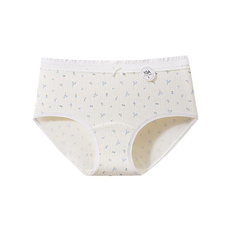 Ladies Spring and Summer Fresh Print Skin Friendly Breathable 10A Antibacterial Extended Crotch Triangle Briefs