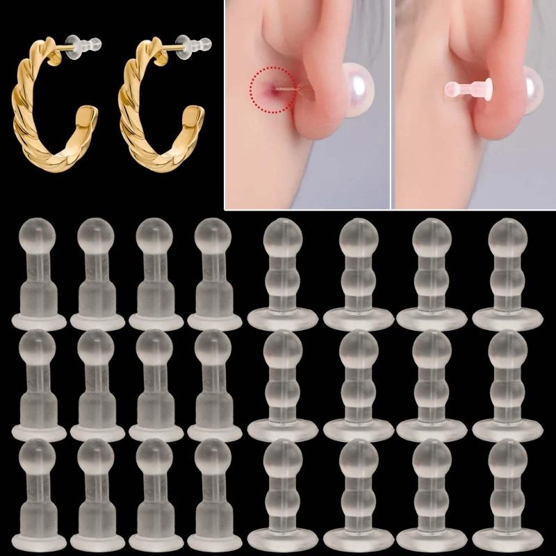 100pcs Round Head TPE Anti Prick Earring Caps Fully Enclosed Earring Backs Non Slip Double Round Support Plastic Earring Stopper