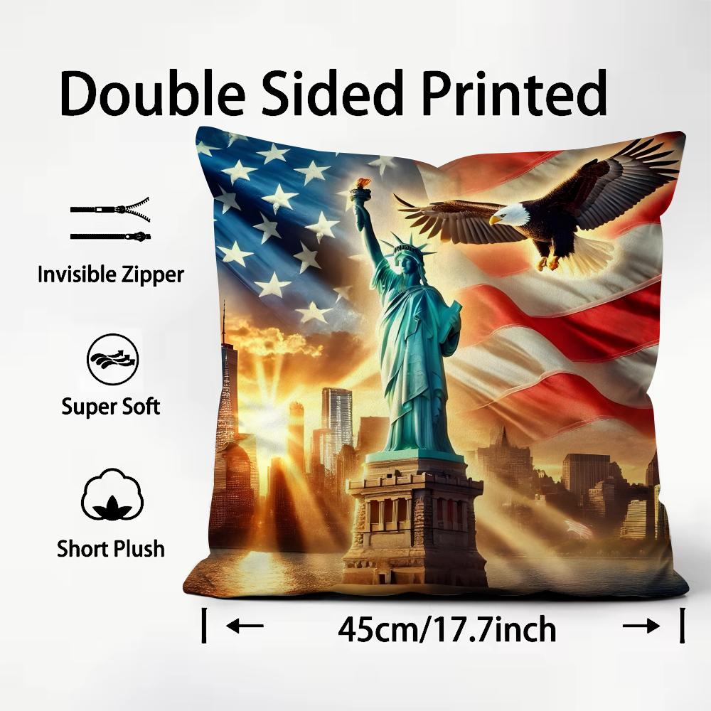 The USA Fashion Cushion Cover Plush Fabric Soft DoubleSided Printed Sofa Warm Winter Home Child Gift Pillow Case