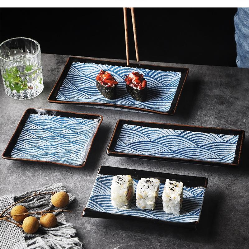 Ceramic Stripe Sushi Dishes Hotel Restaurant Tableware 9 Inch Rectangular Sashimi Dessert