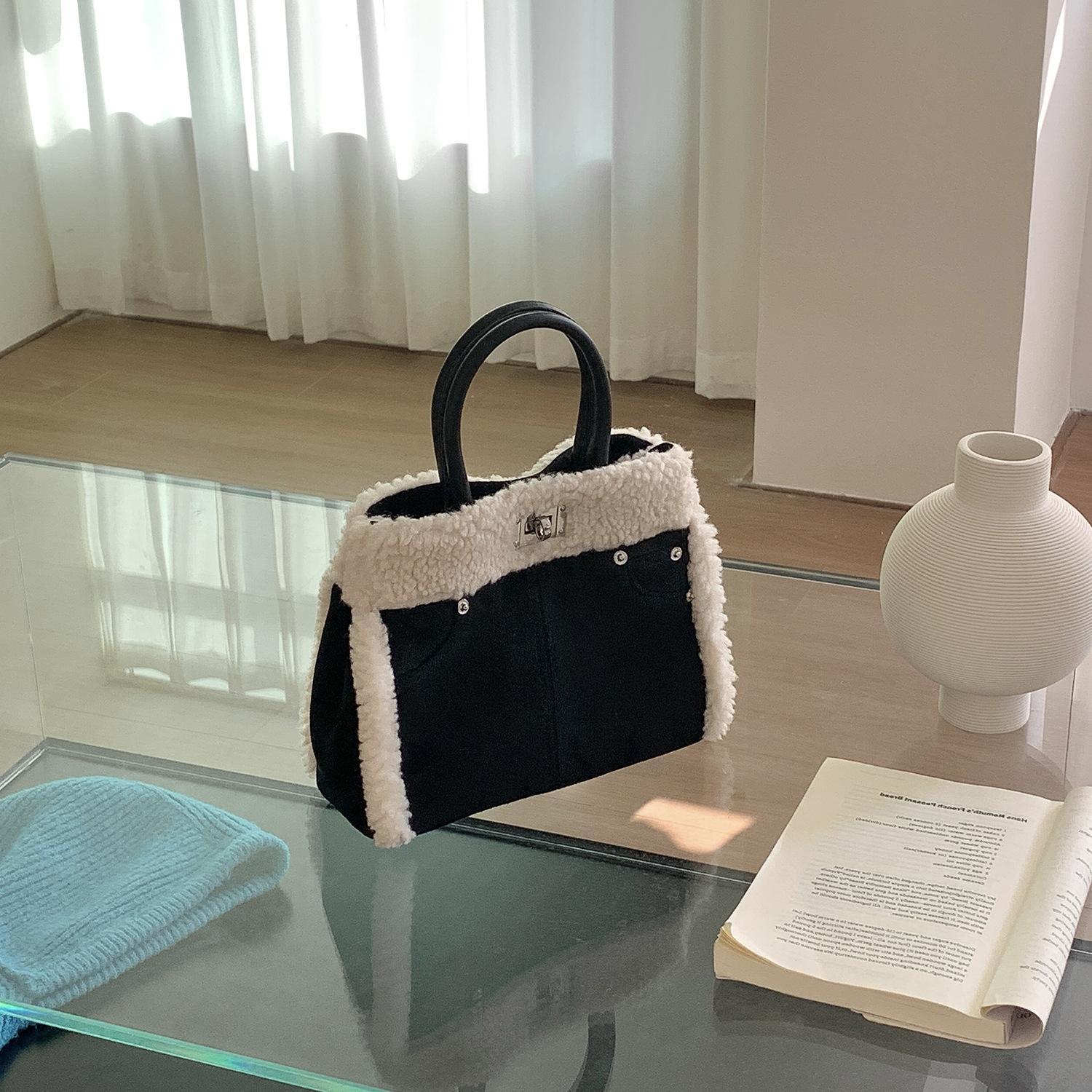 

Fashion Lamb Wool Tote Top Handle Women s Handbags and Purses Retro Faux Fur Bags for Women Shoulder Crossbody Bag Purses