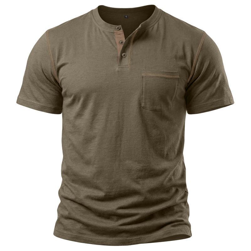 Herren Kontrastnähte Henley-Kragen Kurzarm T-Shirt Mit Brusttasche