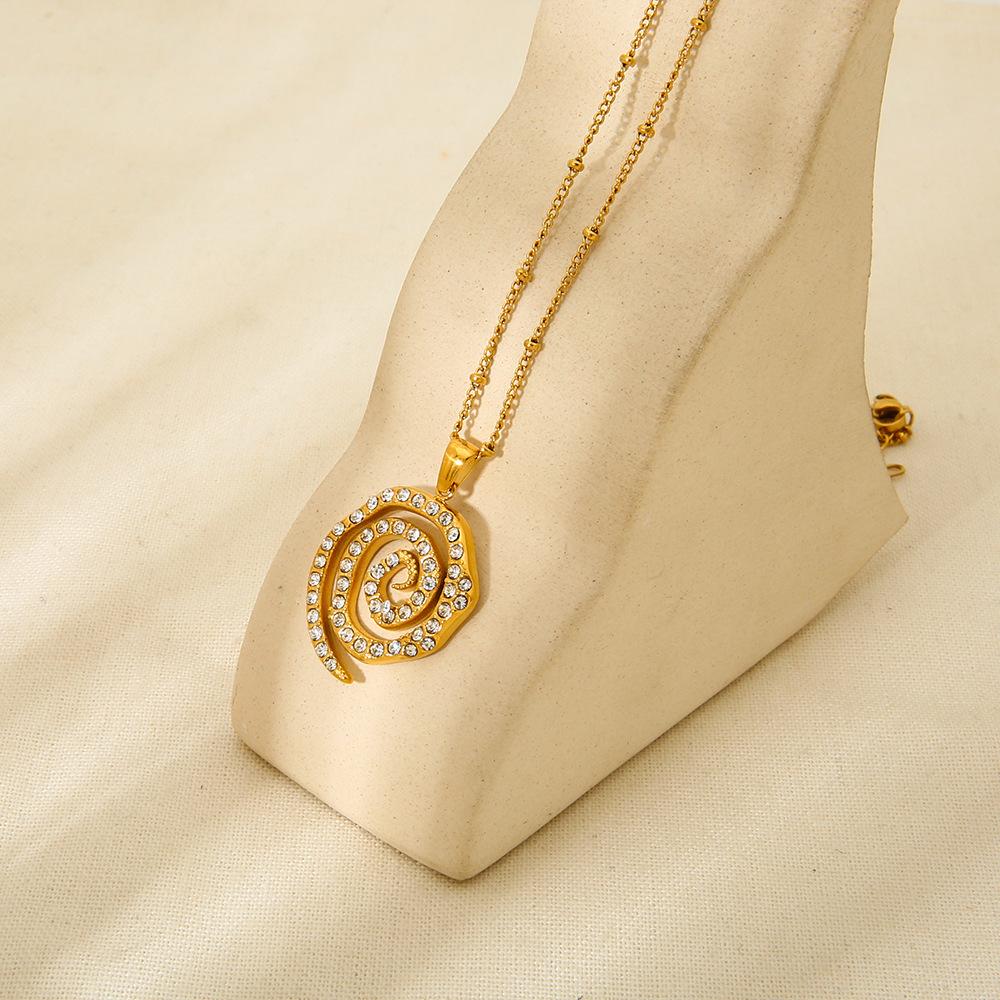ins full diamond spiral pendant necklace plated 18K chain stainless steel personalized bead chain design jewelry women