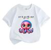 Kids 4-15 Years 100% Cotton Crew Neck Short Sleeve T-Shirt, Cute Cartoon Octopus Printed Casual Summer Top for Boys Girls, Size 104-170 Breathable Sof