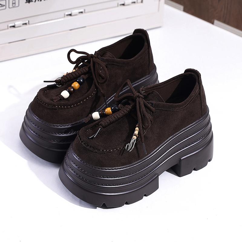 Fashion Designer New Autumn Women Leather Sneakers Pumps 10CM High Platform Lace-up Casual Shoes Thick Sole Walking Shoes Zapatos Mujer