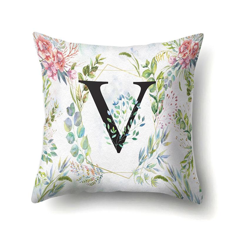 Polyester Pillowcase Green Leaf Decorative Print Pillowcase 26 English Letter Cushion Cover