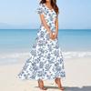 Women's Summer Casual Fashion Print Dresses V-Neck Short Sleeve Dresses