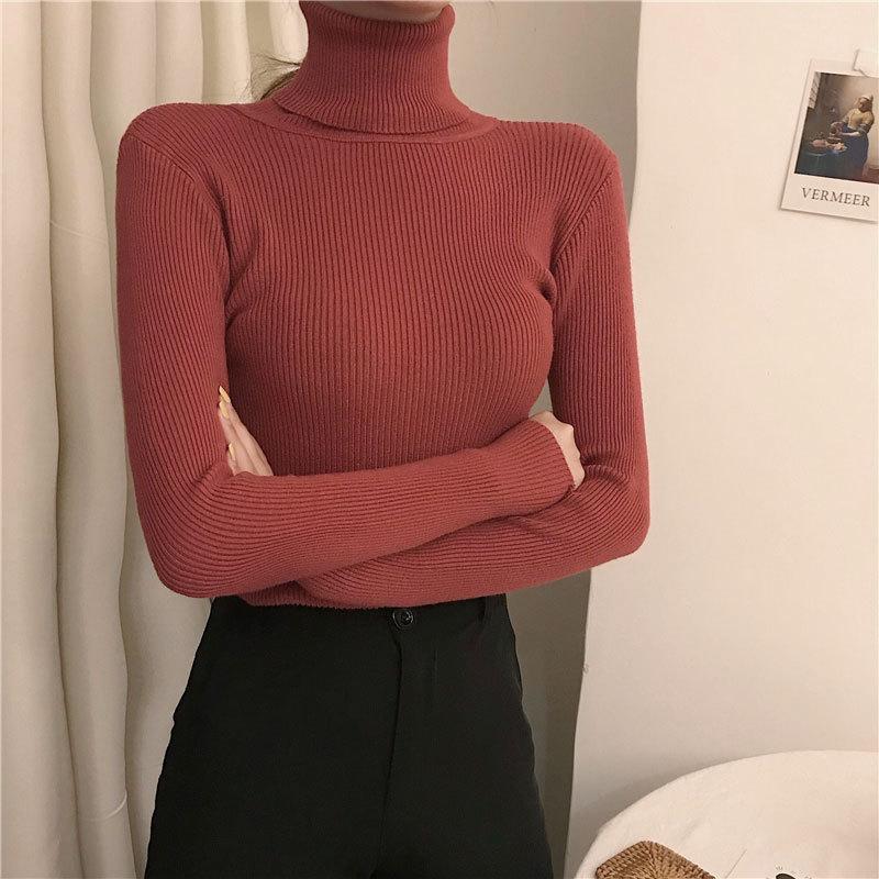Dolcevita Pullover Maglioni Donna Autunno Inverno Primer Camicia Manica lunga Corta Slim fit Maglione aderente Solido