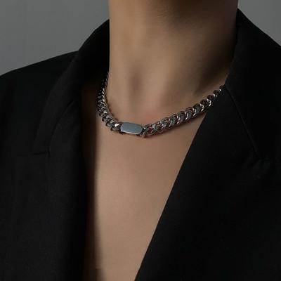 Titanium Steel Cuban Accessible Luxury Niche Design Clavicle Chain Female Street Cool Fashion Cold Wind Minimalist Men's Necklace