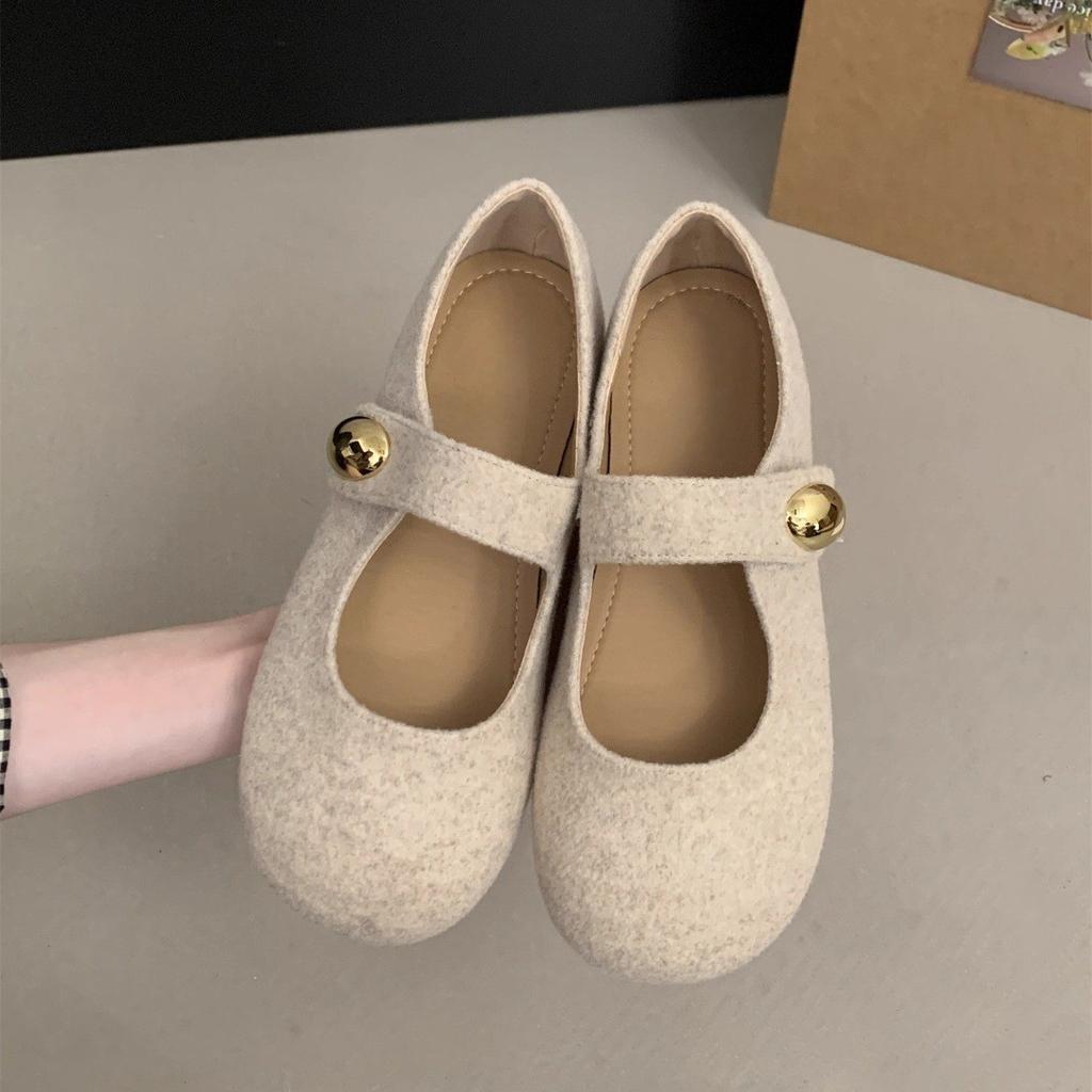 Graue Mary-Jane-Schuhe Herbst Wortriemen Einzelne Schuhe flach
