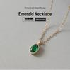 14K Gold-Plated Sterling Silver Necklace with Oval Emerald Pendant - Luxury Clavicle Chain for Women