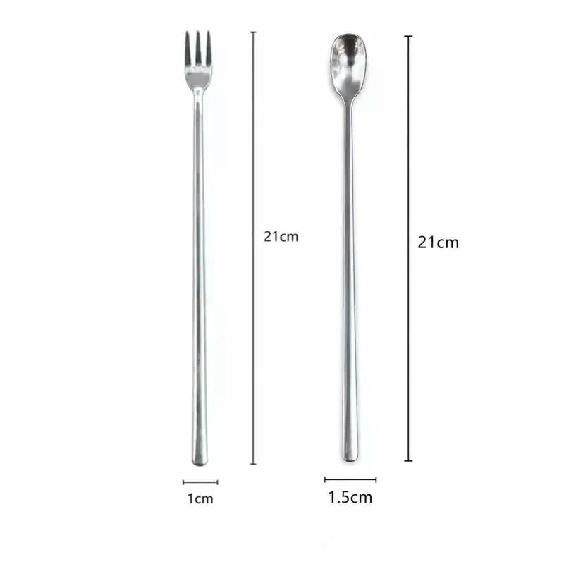 Long Handle Coffee Spoons Stirring Spoon Fruit Fork Stainless Steel Spoons Ice Cream Spoons Stir Bar Spoon Cocktail Spoon