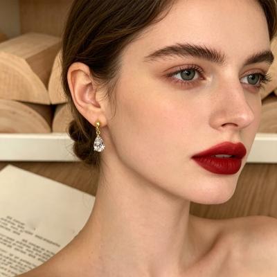 1 Pair Stud Earrings Sparkling Cubic Zirconia Pear-Shaped Cut Ear Studs Slimming Face Earrings Jewelry Gift