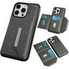 For iPhone 16 Pro Case Card Bag Kickstand TPU+PU Phone Cover