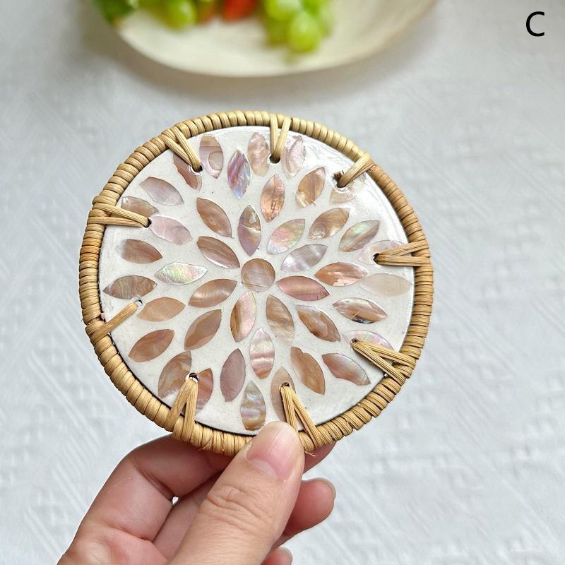 Vine Woven Shell Coaster Southeast Asian Style Insulated Tea Cup Mat Tea Table Anti Scalding Hand Made Shell Mat Home Decoration