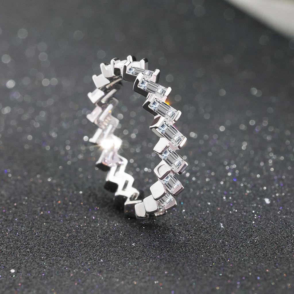 S925 Sterling Silver Wave Z-Shape Zircon Inlaid Fashion Ring for Women