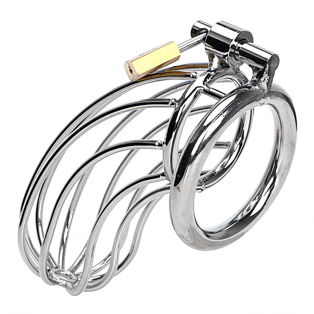 3 Size Male Protective Device Stainless Steel Ring Suitable Penis Cage Chastity Lock for Any Size of Men Adult Products