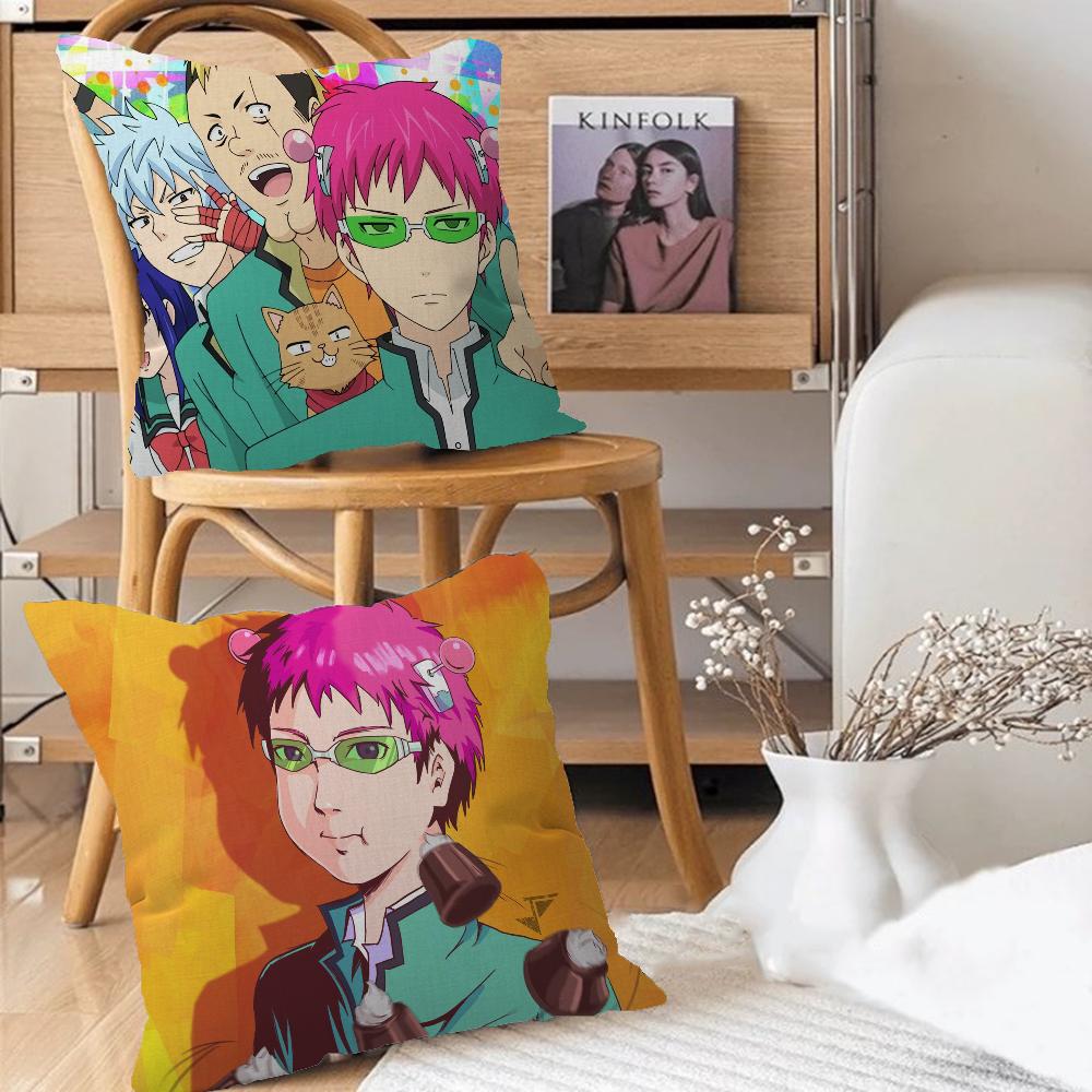 Saiki K:s katastrofala liv Kuddöverdrag Tecknad Soffa Dekorativ Hem Dubbelsidigt Tryck Kort Plysch Sött Kuddfodral