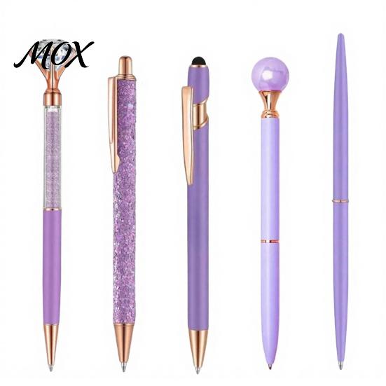 Sparkling Crystal Office Pen 5PCS Metal Diamond Ballpoint Pens, with Rhinestone Decor, Flowing Glitter Writing Tool Smooth Press Mechanism Pen,