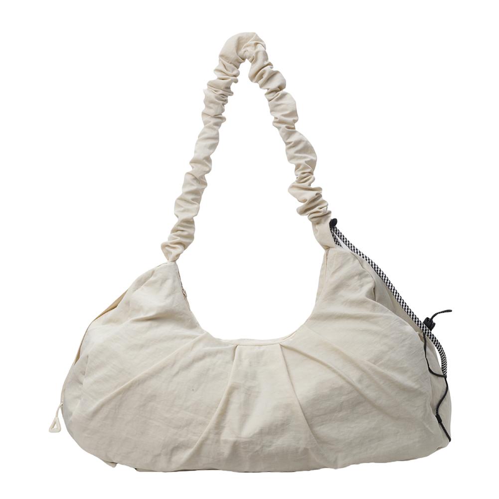 Women Fashion Shoulder Bag Lightweigt Pleated Yoga Bag Large Capacity Ruched Travel Bag Solid Color Canvas Shoulder Purse