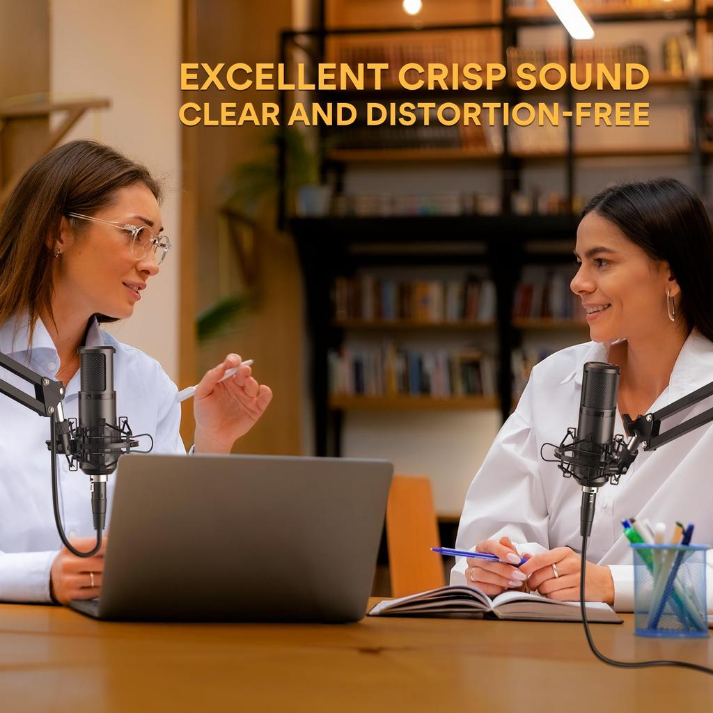 MAONO XLR Condenser Microphone for with Arm Stand and XLR for Sound and Suitable for Music Live and Podcasts Microphone, Set, Unidirectional,