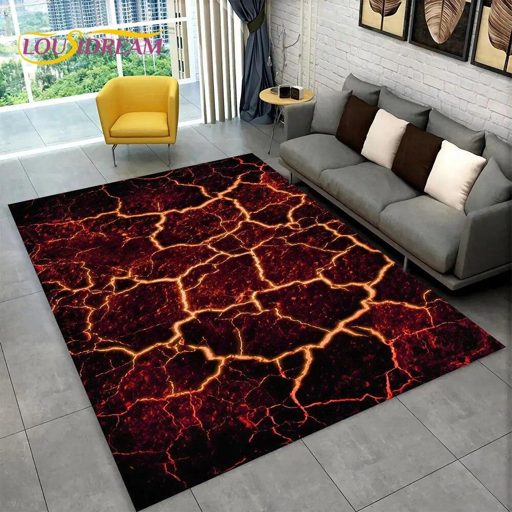 3D Volcano Lava Magma Area Rug Large,Carpet Rug for Living Room Bedroom Sofa Doormat Decoration,Kid Play Non-slip Floor Mat Gift