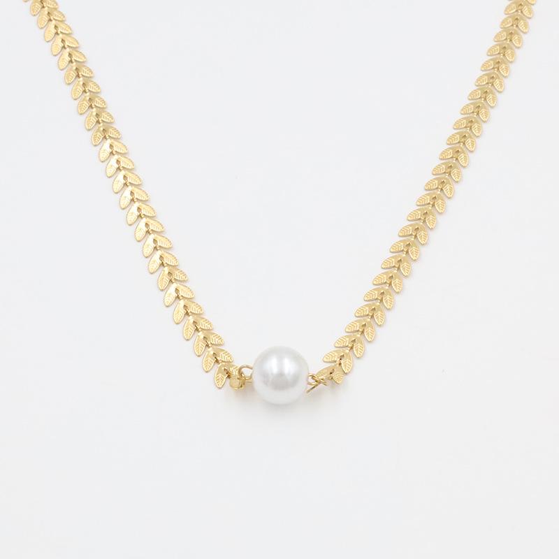 

Fashion Stainless Steel Wheat Ears Freshwater Beads Necklace Women S Simple And Versatile Titanium Steel Neck Chain Does Not Fade