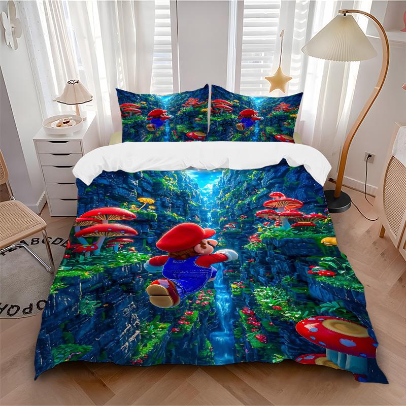 3pcs Super Mario Comforter Set - Four Seasons Home High,Machine Washable Bedspread with Pillowcases (No Filling) yy250909068