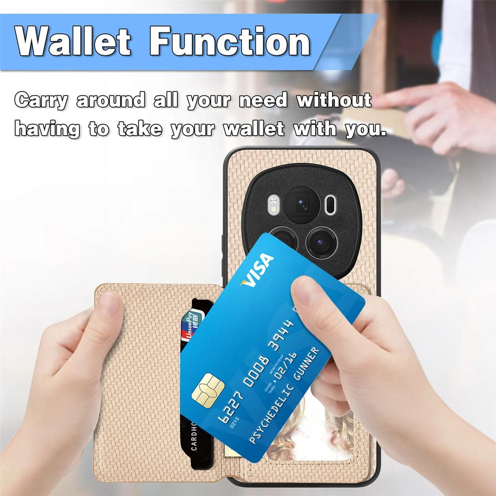 Leather with Card Holder Phone Case for Huawei Pura 70 P60 P50 Mate Honor X7B X8B 80 90 100 Nova 10 11 Magic 6 5 Pro Kickstand