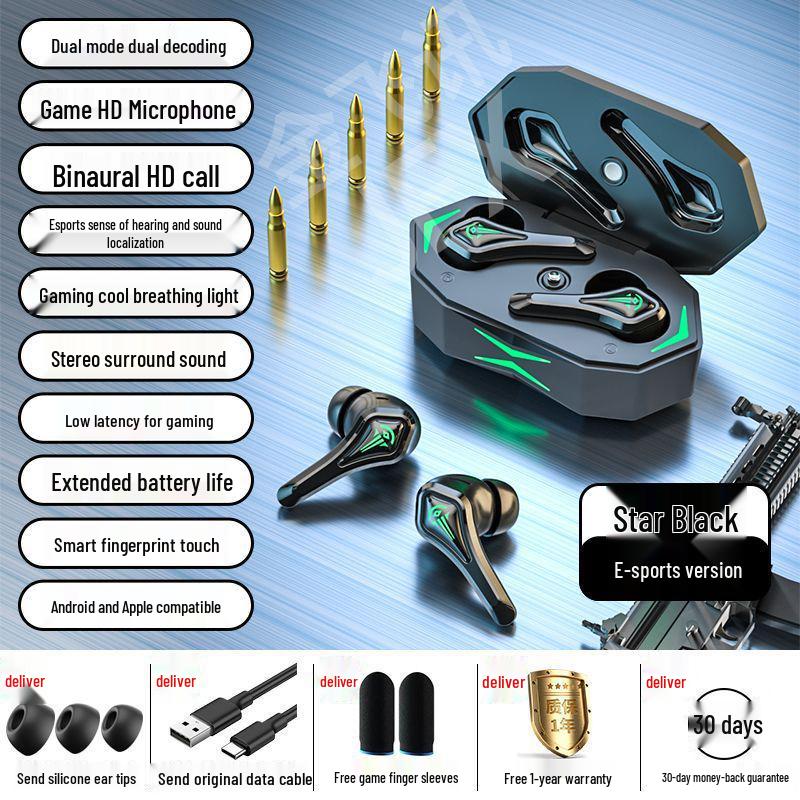 

Wireless Bluetooth In-Ear Gaming Headphones: Zero-Lag, Universal Fit for E-Sports, Mobile, and Running
