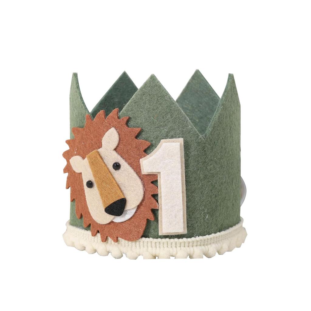 Children'S Birthday 1-Year-Old Lion-Crown Decoration, Birthday Border Crown Party Decoration Supplies