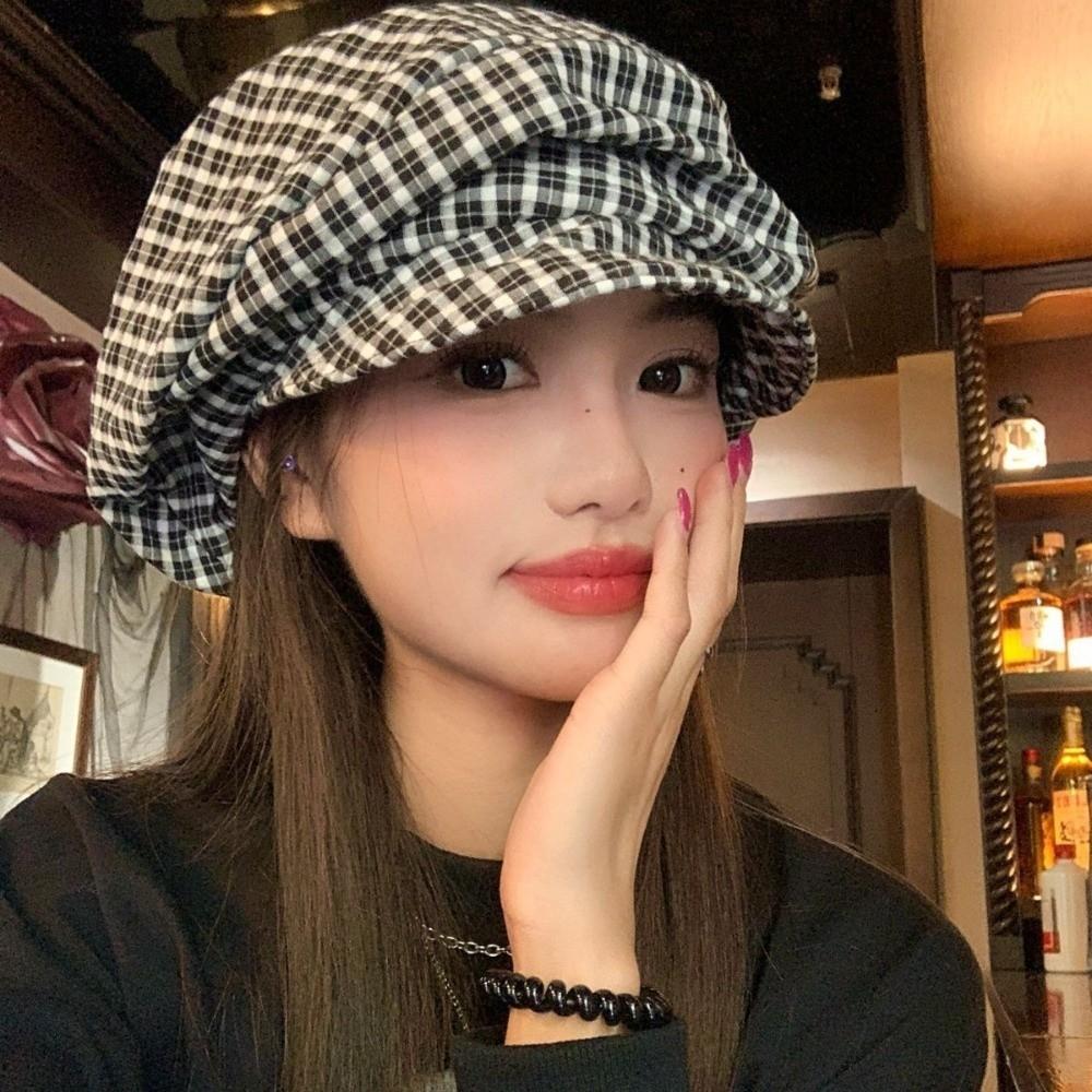 Cloud Y2k Plaid Beret Japanese Newsboy Cap Casual Octagonal Cap  Outdoor