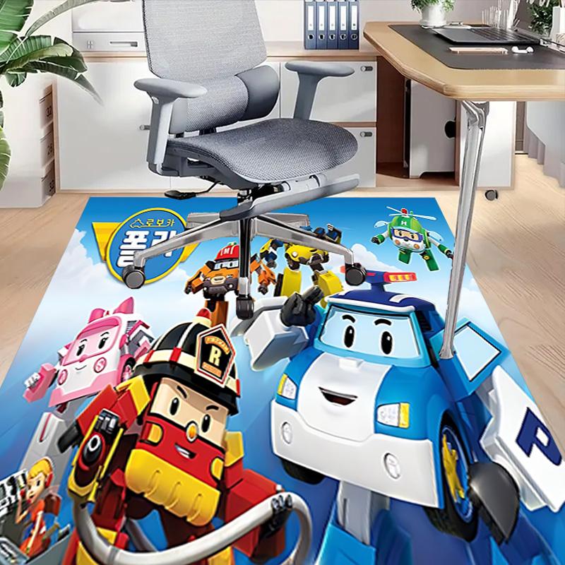 1pc Robocar Poli Adventure Carpet for Playroom Bedroom Living Room Sofa Home Decor,kids Game Area Rug Non-slip Floor Mat Y730154