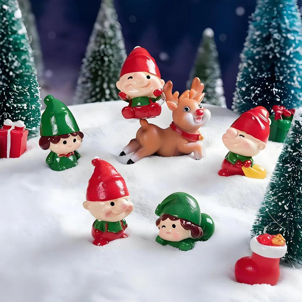 6Pcs Mini Christmas Elves Figurines Cute Elves Little People Decor For Diy Fairy Garden Christmas Tree Holiday Decor