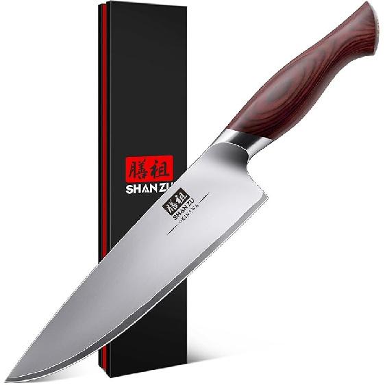 SHAN ZU Chef Knife 8 Inch, High Carbon Japanese 10Cr15Mov Stainless Steel Kitchen Professional Cooking Knife, Ultra Sharp Japanese Knife with