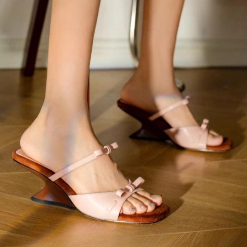 Women Sandals Butterfly-Knot Flip Flops Slippers Square Toe Peep Toe Rome Wedge Platform Woman’s Shoes Zapatos De Mujer