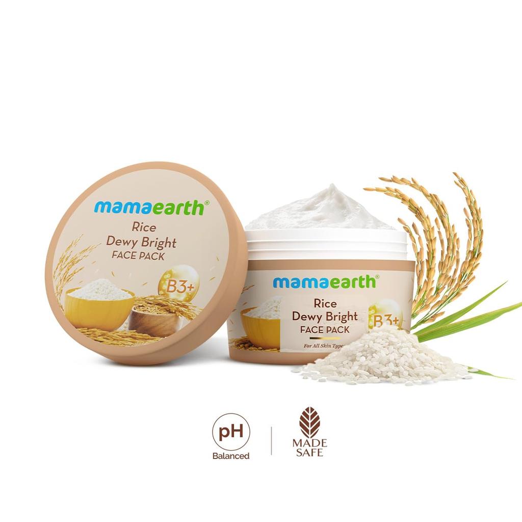 Mamaearth Rice Dewy Bright Face Pack For Glass Skin 200g Gel Cream Mask With Hydrating DIY Texture And Instant Brightening Glow