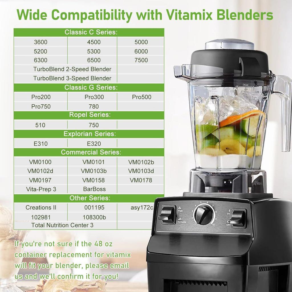 Compatible with Vitamix 48oz Blender Jar - 1400ml, Replaces Models 5200, 5000, 6300, 7500