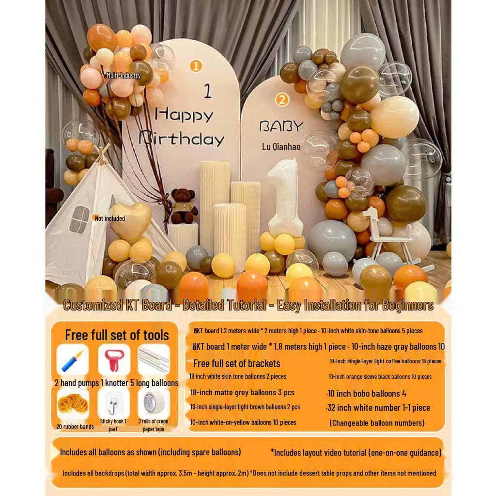 First Birthday & Hundred Days Celebration Backdrop with Balloons - Party Wall Decoration