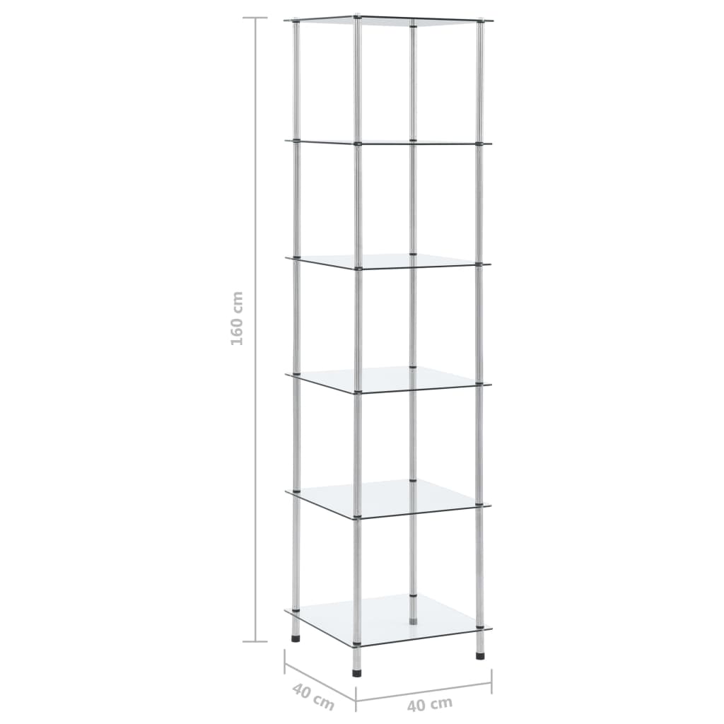Vidaxl 6-Tier Shelf, Transparent, 40X40X160 Cm, Tempered Glass