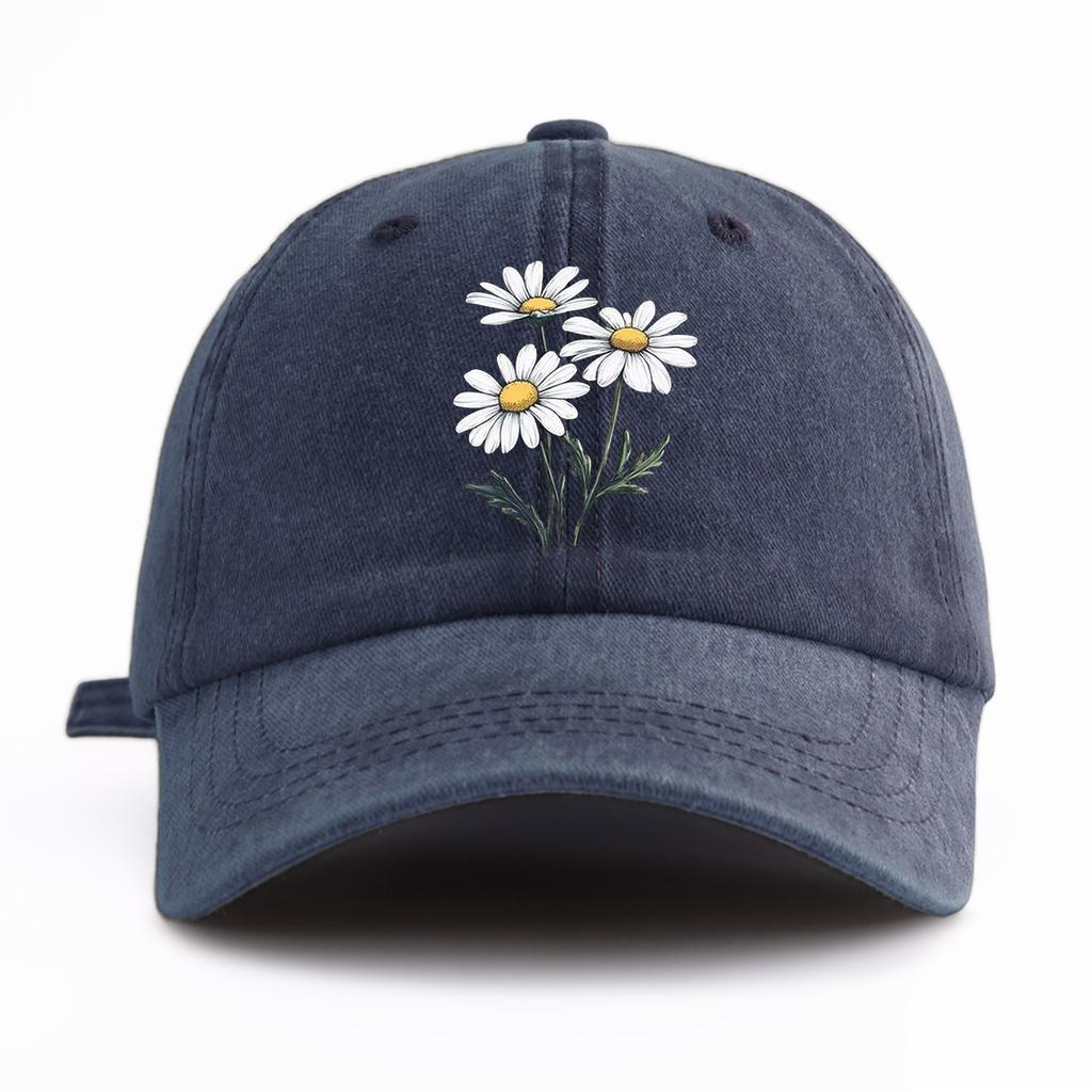 Pc Flower Print Washed Baseball Cap for AdultsMinimalist Retro Style Casual Soft Adjustable Dad HatPerfect As Gift
