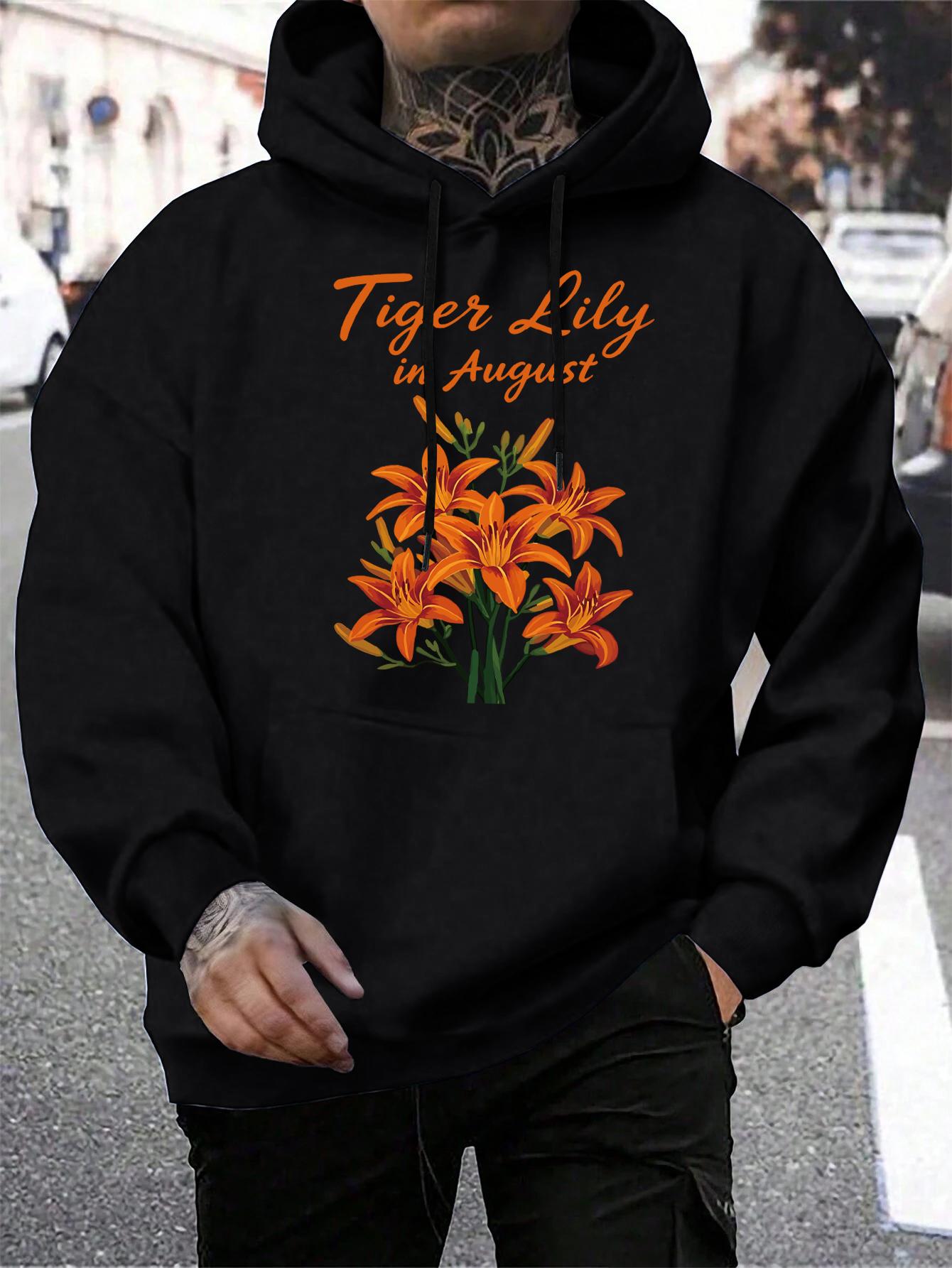 

Tiger Is Lily In August Flower Pattern Men Hoodie Loose Casual Hoody Autumn Multicolor Streetwear Hip Hop Fleece Unisex Clothes 3XL